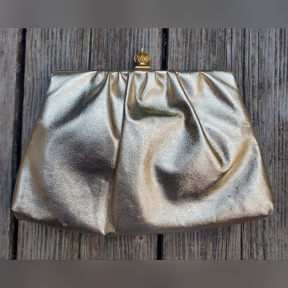 golden crown • vintage 1960s vegan leather convertable clutch
